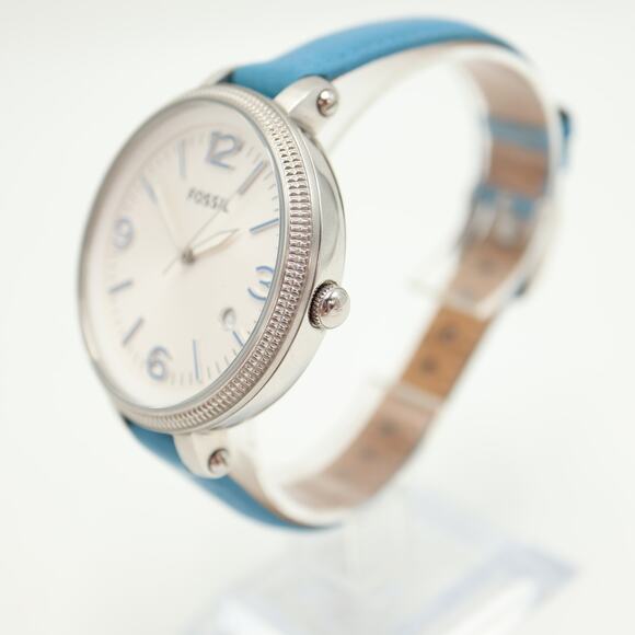 Fossil Heather Silver Tone Womens 42mm Watch Blue Leather ES3279 w New Battery - Picture 8 of 12